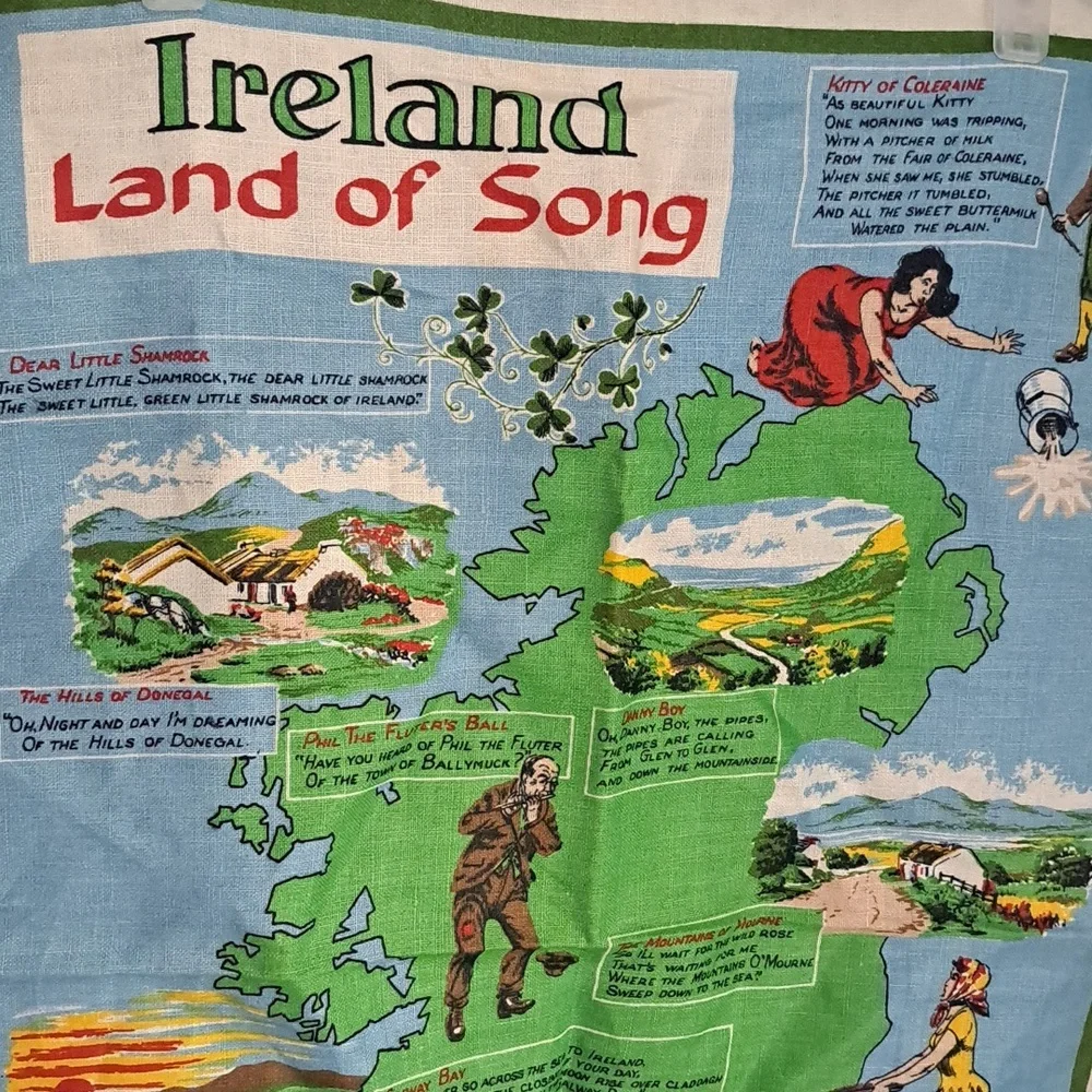 Vintage Irish Linen Tea Towel Ireland Land of Song NWOT 1980 Tapestry